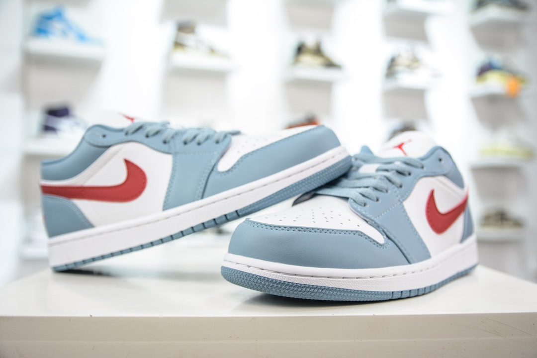 E Air Jordan 1 Low 浅蓝白红勾 AJ1乔1低帮休闲板鞋 DC0774-164