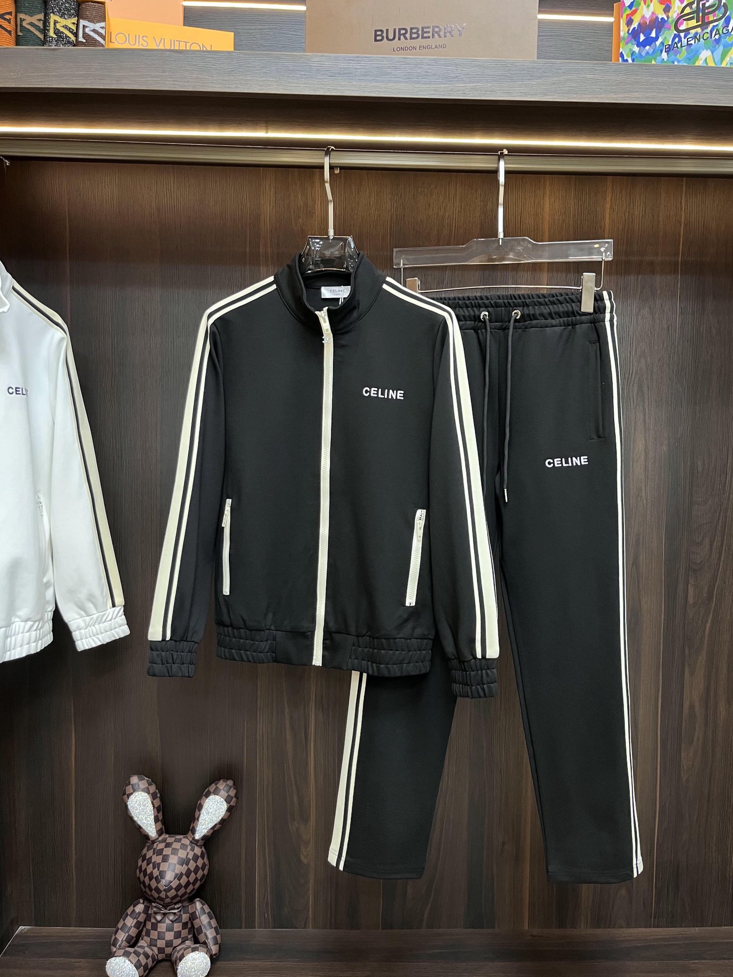Celine Clothing Cardigans Black White Embroidery Cotton Fall/Winter Collection Sweatpants
