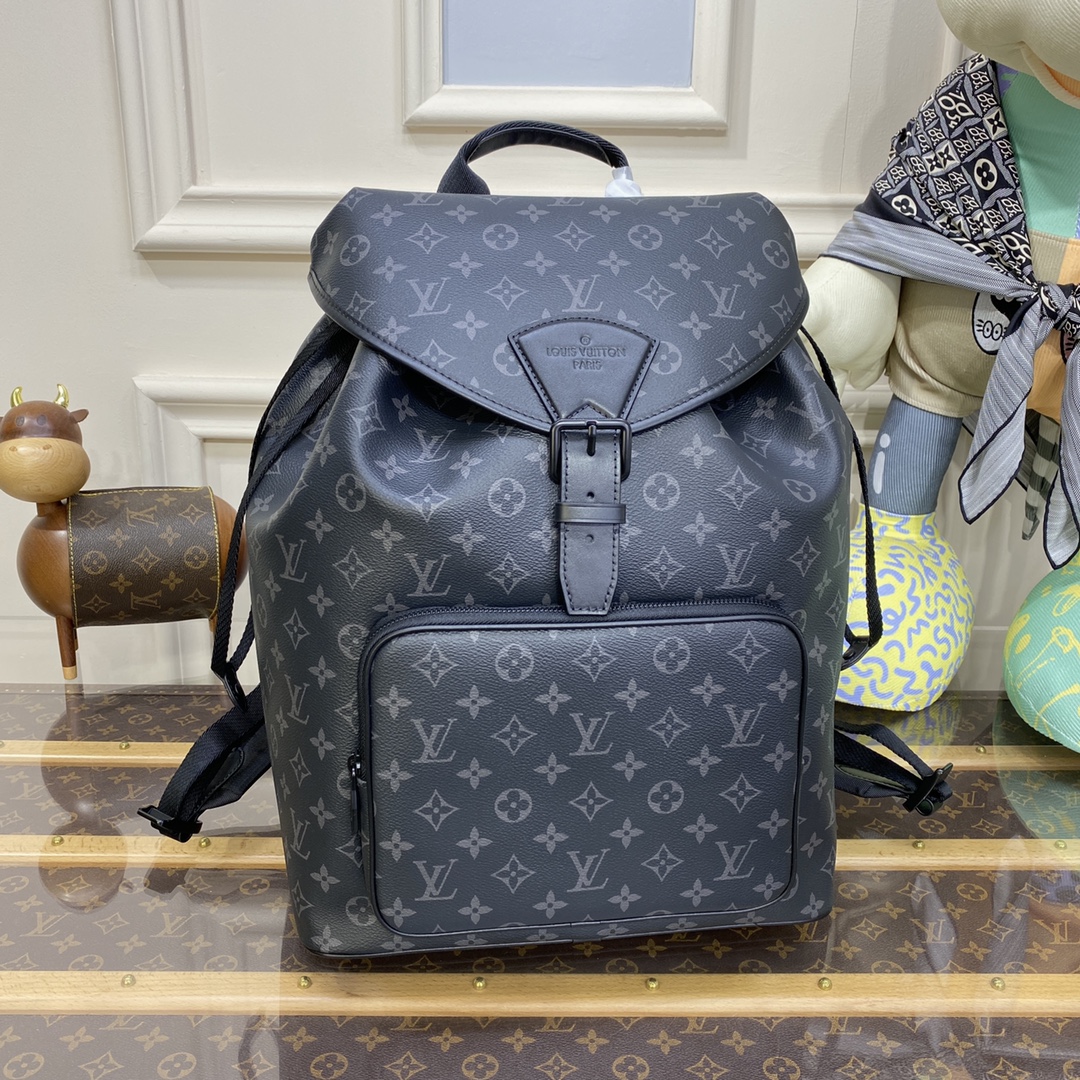 Louis Vuitton LV Montsouris Bags Backpack Black Monogram Canvas Cowhide M46683