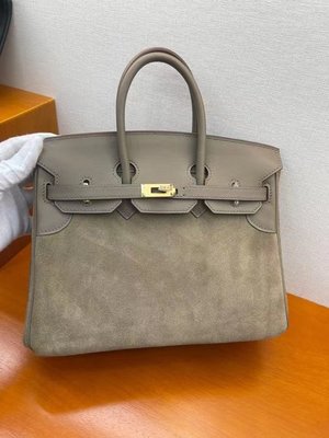 Hermes Birkin Copy Bags Handbags Elephant Grey Gold Hardware Deerskin Silk