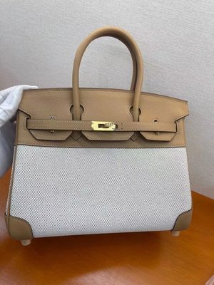 Hermes Birkin Handbags Saddle Bags Milk Tea Color Gold Hardware Silk