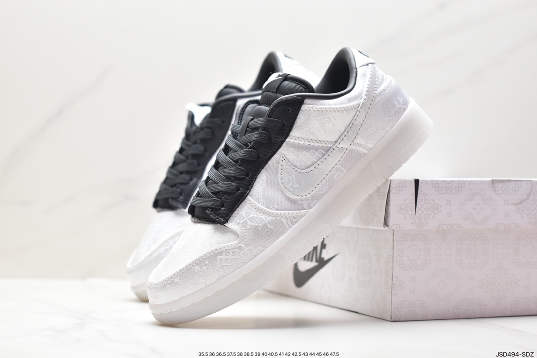 Fragment Design x Clot x Nike SB Dunk Low”20th Anniversary/White Silk” Dunk Shoes ”Joint Silk White and Black Scratch Lottery” FN0315-110