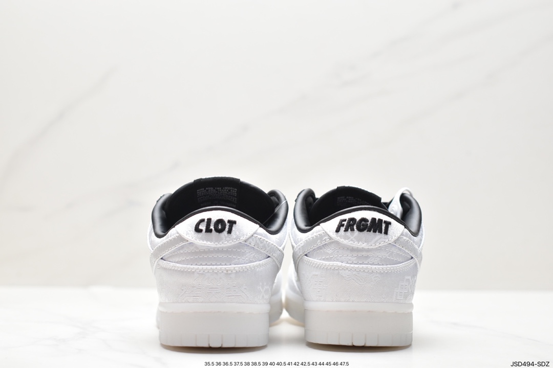 Fragment Design x Clot x Nike SB Dunk Low”20th Anniversary/White Silk” Dunk Shoes ”Joint Silk White and Black Scratch Lottery” FN0315-110