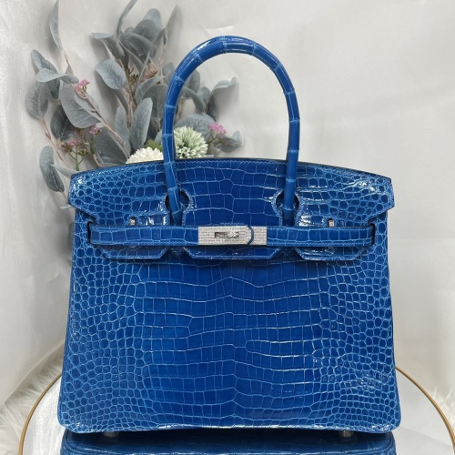Exotic Birkin 30 Alligator Handbag - Luxurious Izmir Blue with Custom Stitching 1 Exotic Birkin 30 Alligator Handbag - Luxurious Izmir Blue with Custom Stitching