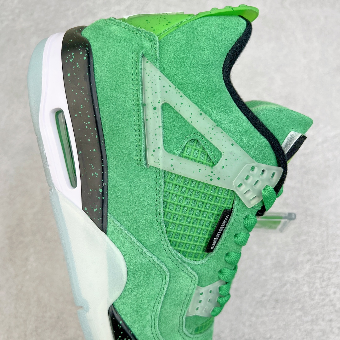 图片[6]-💰130 ＃PB版 福利特价‼Air Jordan AJ4 Retro PE 马克沃尔伯格原谅绿 AJ4-904284 耗时半年巨作 40余配色陆续出货 全套原纸板楦头开发 调试30余版 确保原汁原味完美呈现四代版型 一比一鞋头弧度高度趴度鞋身弧度 此版本只针对中端市场 皮料材质有所更替 其他数据细节工艺流程均保持公司一致 细节品控鞋型随意秒杀市面3XX 4XX 原厂TPU网格鞋带扣 正确内里网布 菱角分明不变形无多余毛边 柔软性质感一致于原鞋 原厂织唛标 原厂飞人电绣工艺 独家绑鞋带手法 印刷中底布 四线拉帮 米色美纹纸贴合固定 进口港宝加持 后跟自然饱满 全鞋荧光划线卡点 追求极致完美 每一双都是工艺品 多重QC质检 超越公司货的品控标准 实实在在的免检产品 尺码：40 40.5 41 42 42.5 43 44 44.5 45 46 47.5 编码：by2936000-运动鞋