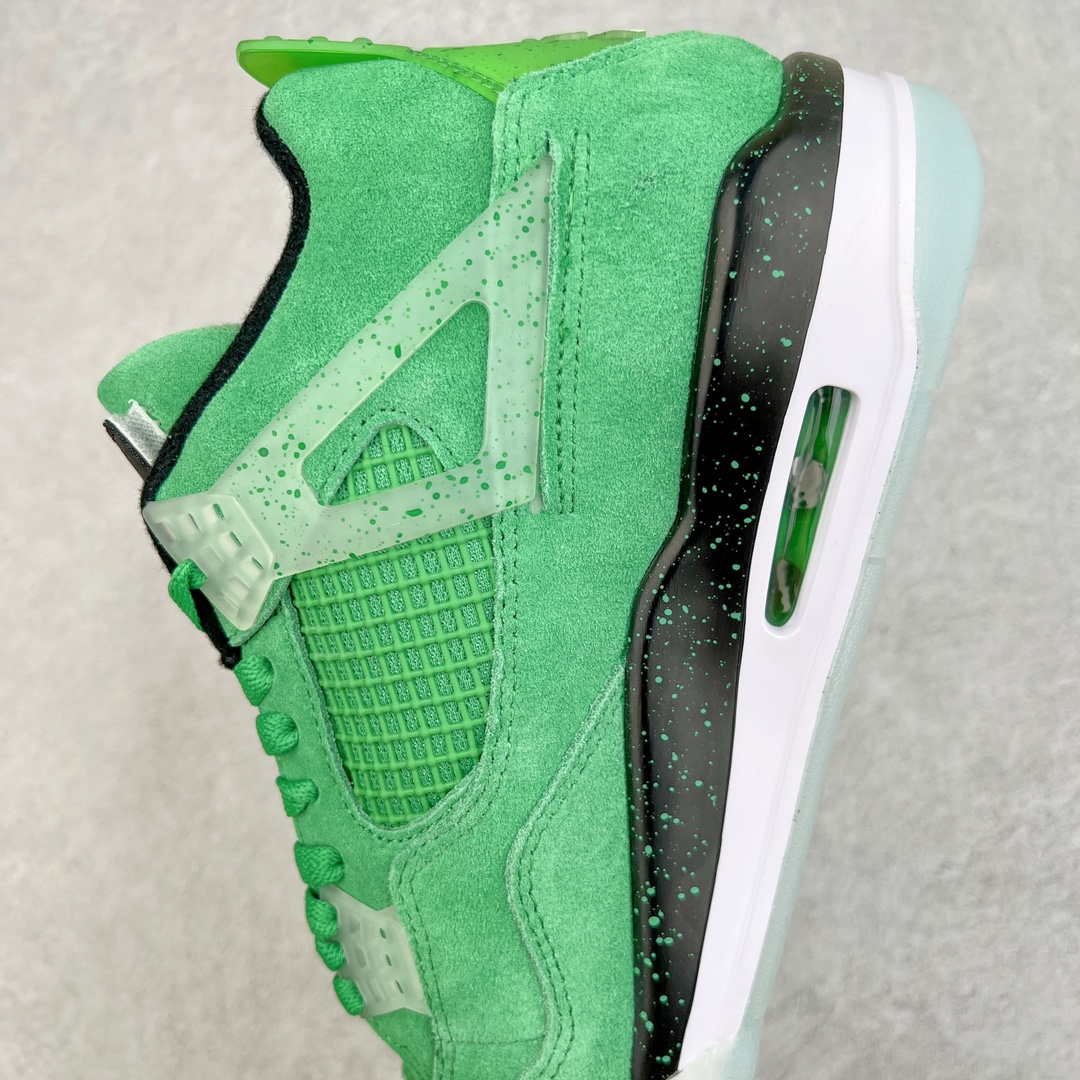 图片[7]-💰130 ＃PB版 福利特价‼Air Jordan AJ4 Retro PE 马克沃尔伯格原谅绿 AJ4-904284 耗时半年巨作 40余配色陆续出货 全套原纸板楦头开发 调试30余版 确保原汁原味完美呈现四代版型 一比一鞋头弧度高度趴度鞋身弧度 此版本只针对中端市场 皮料材质有所更替 其他数据细节工艺流程均保持公司一致 细节品控鞋型随意秒杀市面3XX 4XX 原厂TPU网格鞋带扣 正确内里网布 菱角分明不变形无多余毛边 柔软性质感一致于原鞋 原厂织唛标 原厂飞人电绣工艺 独家绑鞋带手法 印刷中底布 四线拉帮 米色美纹纸贴合固定 进口港宝加持 后跟自然饱满 全鞋荧光划线卡点 追求极致完美 每一双都是工艺品 多重QC质检 超越公司货的品控标准 实实在在的免检产品 尺码：40 40.5 41 42 42.5 43 44 44.5 45 46 47.5 编码：by2936000-运动鞋