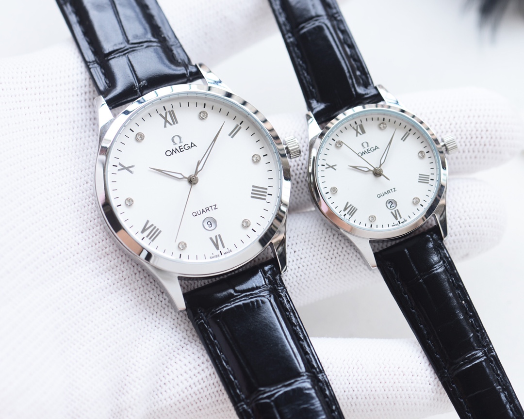 Omega-OMEGA Couple’s Wristwatch: White Shell, Gold Shell, Steel Strap. - 图片 3