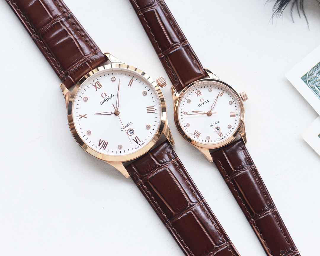 Omega-OMEGA Couple’s Wristwatch: White Shell, Gold Shell, Steel Strap. - 图片 6