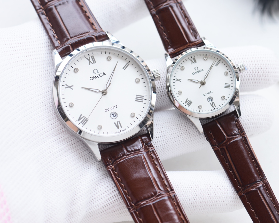 Omega-OMEGA Couple’s Wristwatch: White Shell, Gold Shell, Steel Strap. - 图片 4
