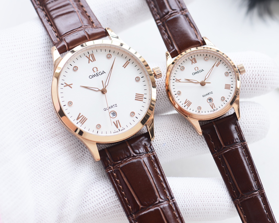 Omega-OMEGA Couple’s Wristwatch: White Shell, Gold Shell, Steel Strap. - 图片 5