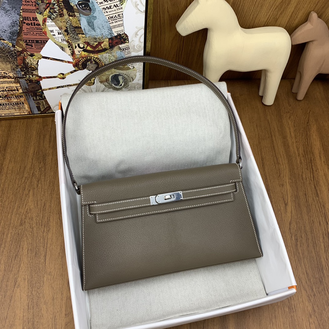 Hermes Kelly Crossbody & Shoulder Bags Elephant Grey Silver Hardware Goat Skin Sheepskin Vintage Underarm