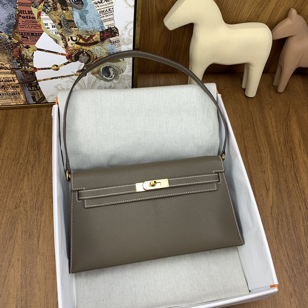 Hermes Kelly Crossbody & Shoulder Bags Elephant Grey Gold Hardware Goat Skin Sheepskin Vintage Underarm