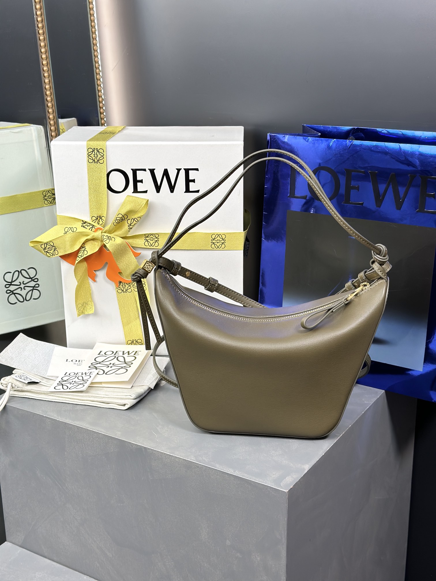 Loewe Hammock Bags Handbags Replica Online
 Green Khaki Cowhide