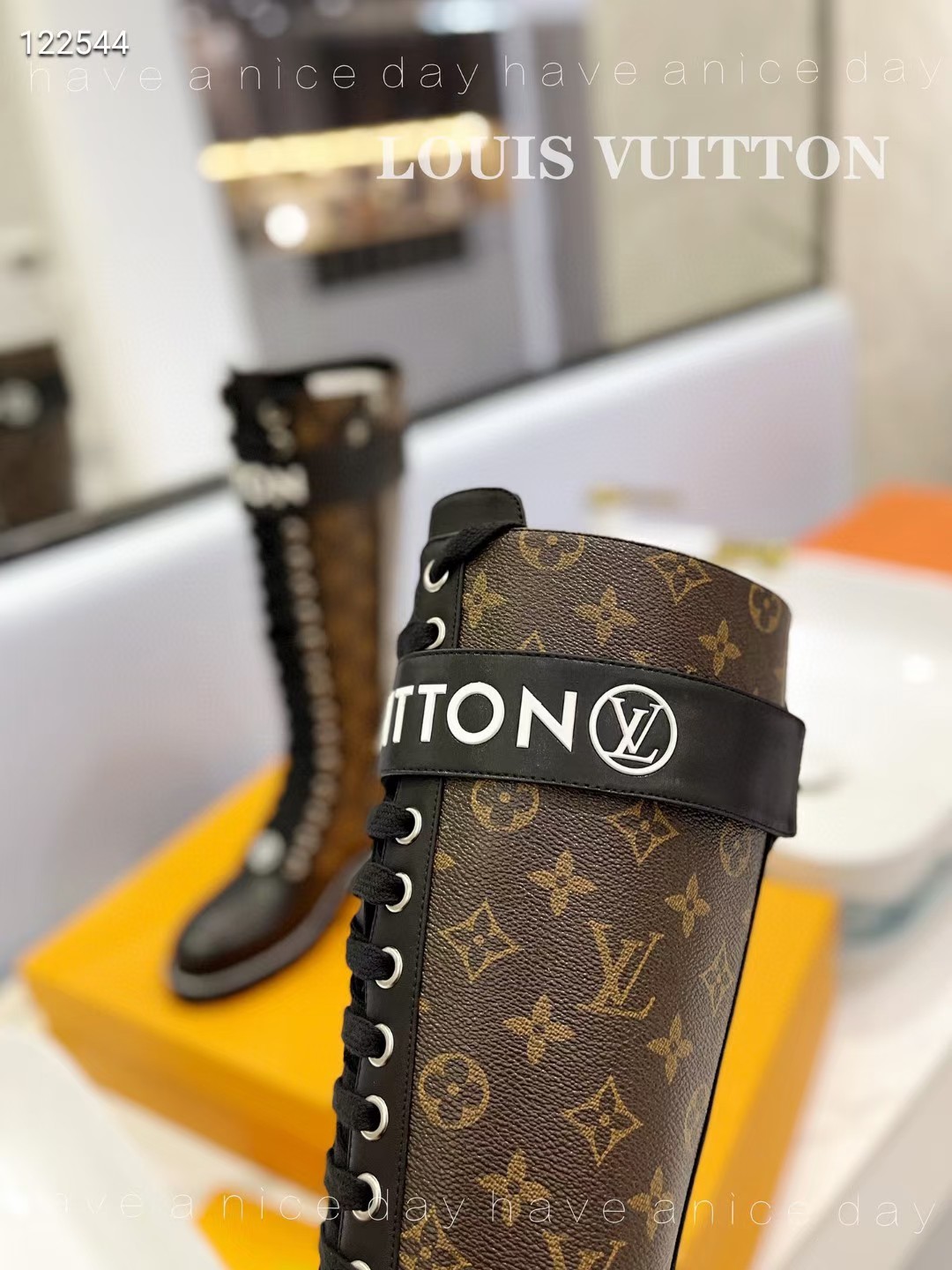 Louis Vuitton Boots Monogram Canvas Calfskin Cowhide Genuine Leather Rubber LV Circle