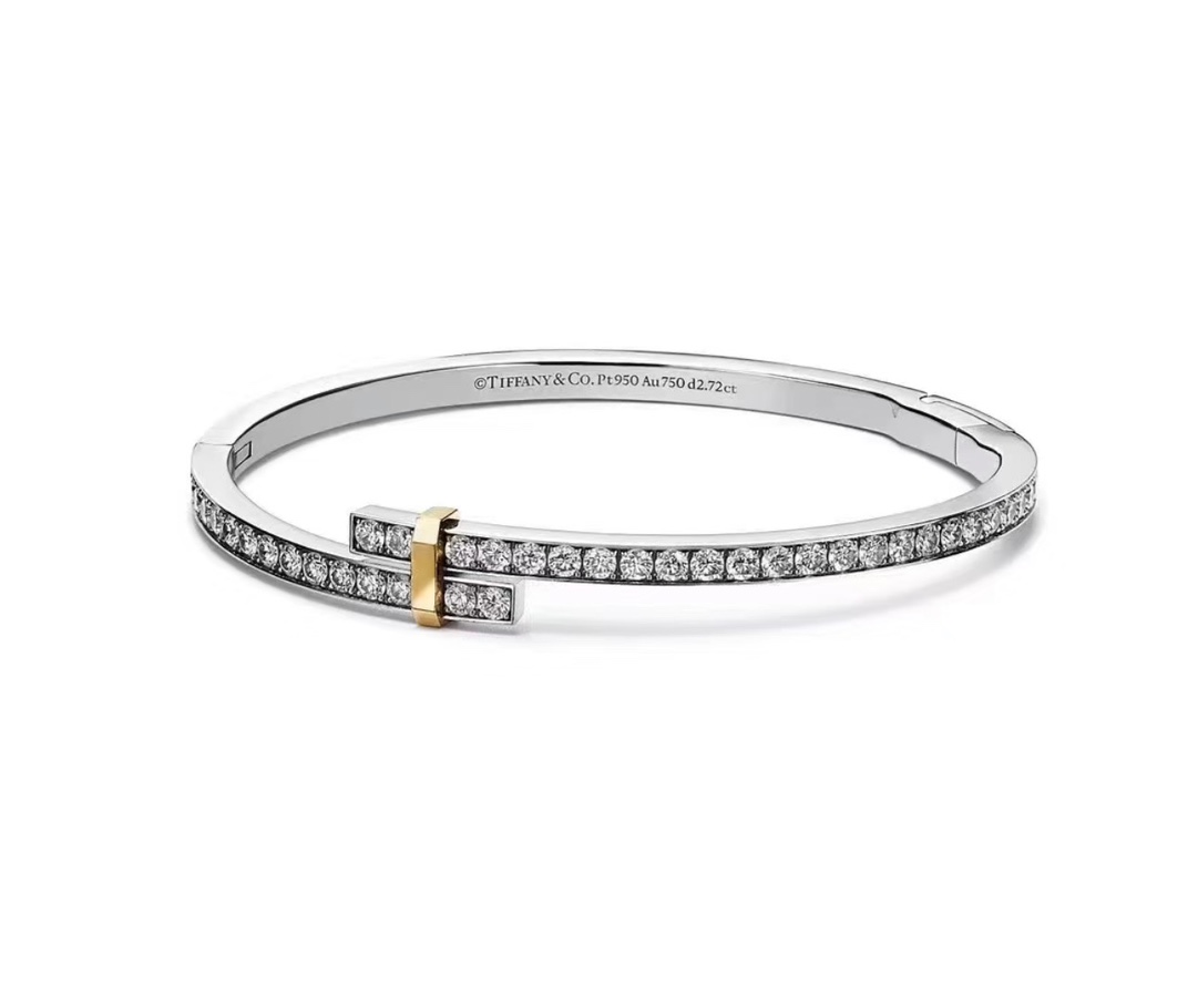 Tiffany & Co. Tiffany蒂芙尼手镯双色排钻手镯 简约 百搭 亚金材质电镀厚金 不过时款 潮流单品 分色电镀