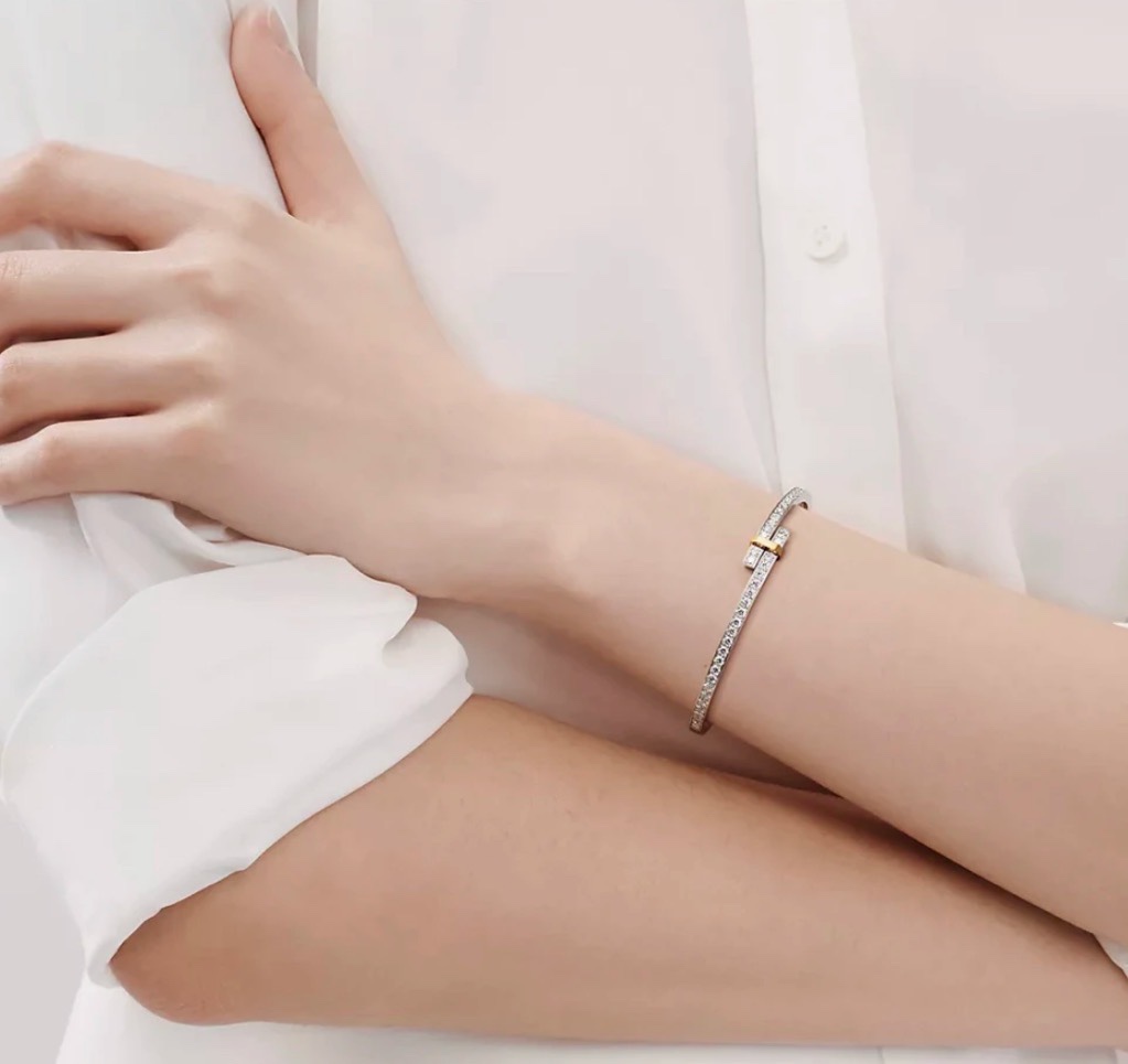 Tiffany & Co. Tiffany蒂芙尼手镯双色排钻手镯 简约 百搭 亚金材质电镀厚金 不过时款 潮流单品 分色电镀