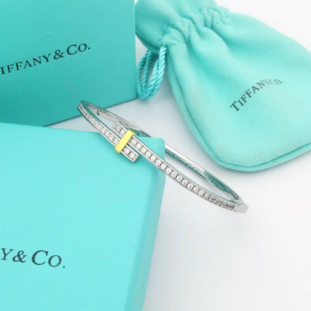 Tiffany & Co. Tiffany蒂芙尼手镯双色排钻手镯 简约 百搭 亚金材质电镀厚金 不过时款 潮流单品 分色电镀