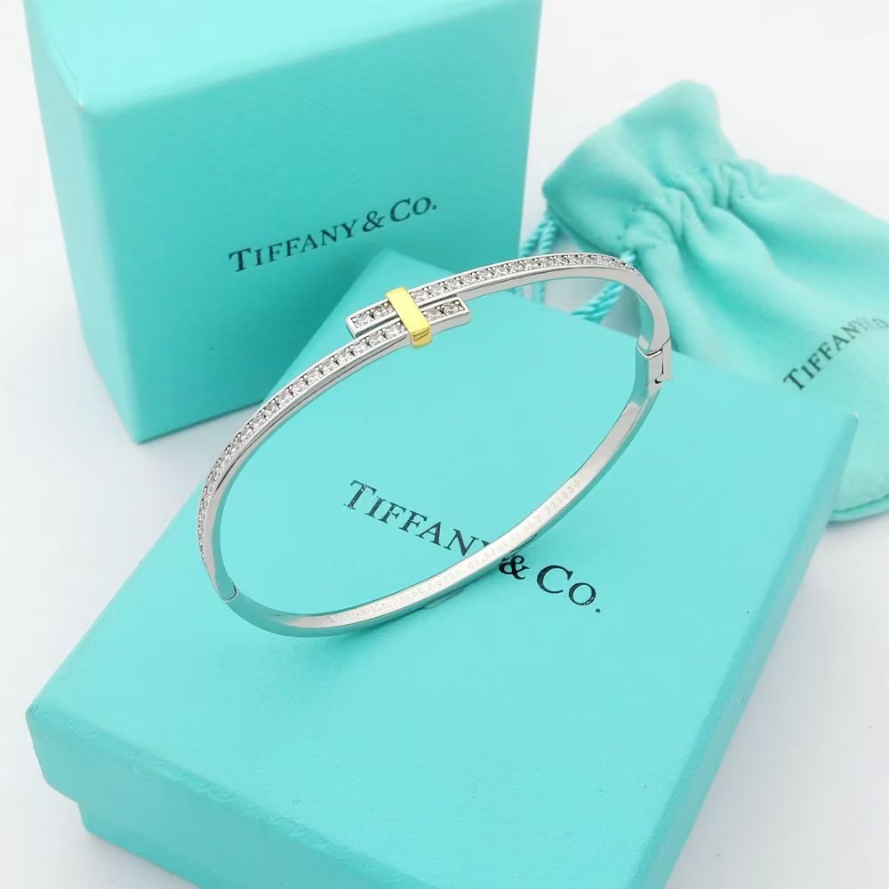 Tiffany & Co. Tiffany蒂芙尼手镯双色排钻手镯 简约 百搭 亚金材质电镀厚金 不过时款 潮流单品 分色电镀