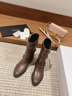 Celine Boots Black Brown Coffee Color Cowhide Fall/Winter Collection Fashion