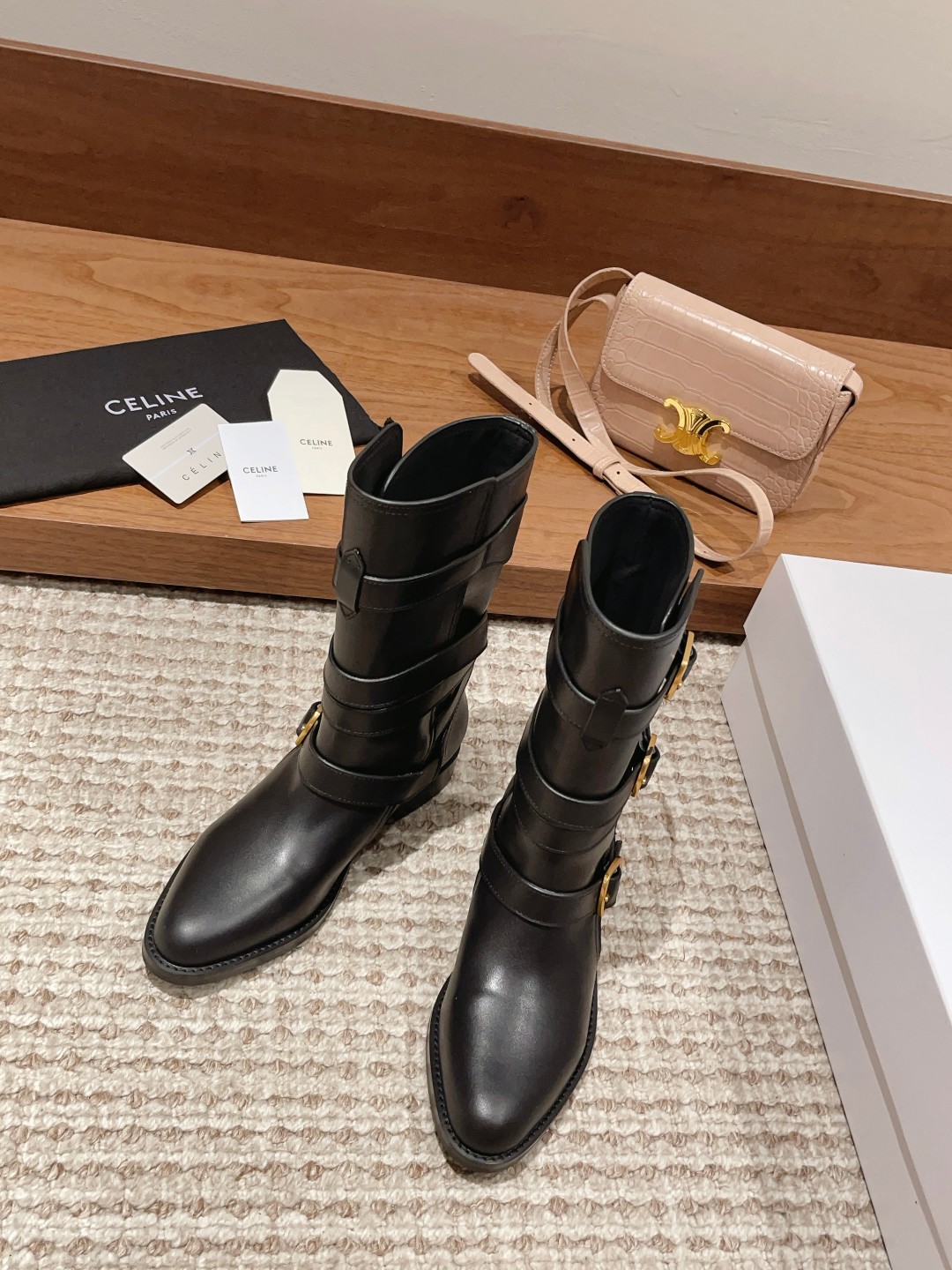 Celine Boots Black Brown Coffee Color Cowhide Fall/Winter Collection Fashion