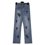 Chrome Hearts Clothing Jeans Black Blue Calfskin Cowhide