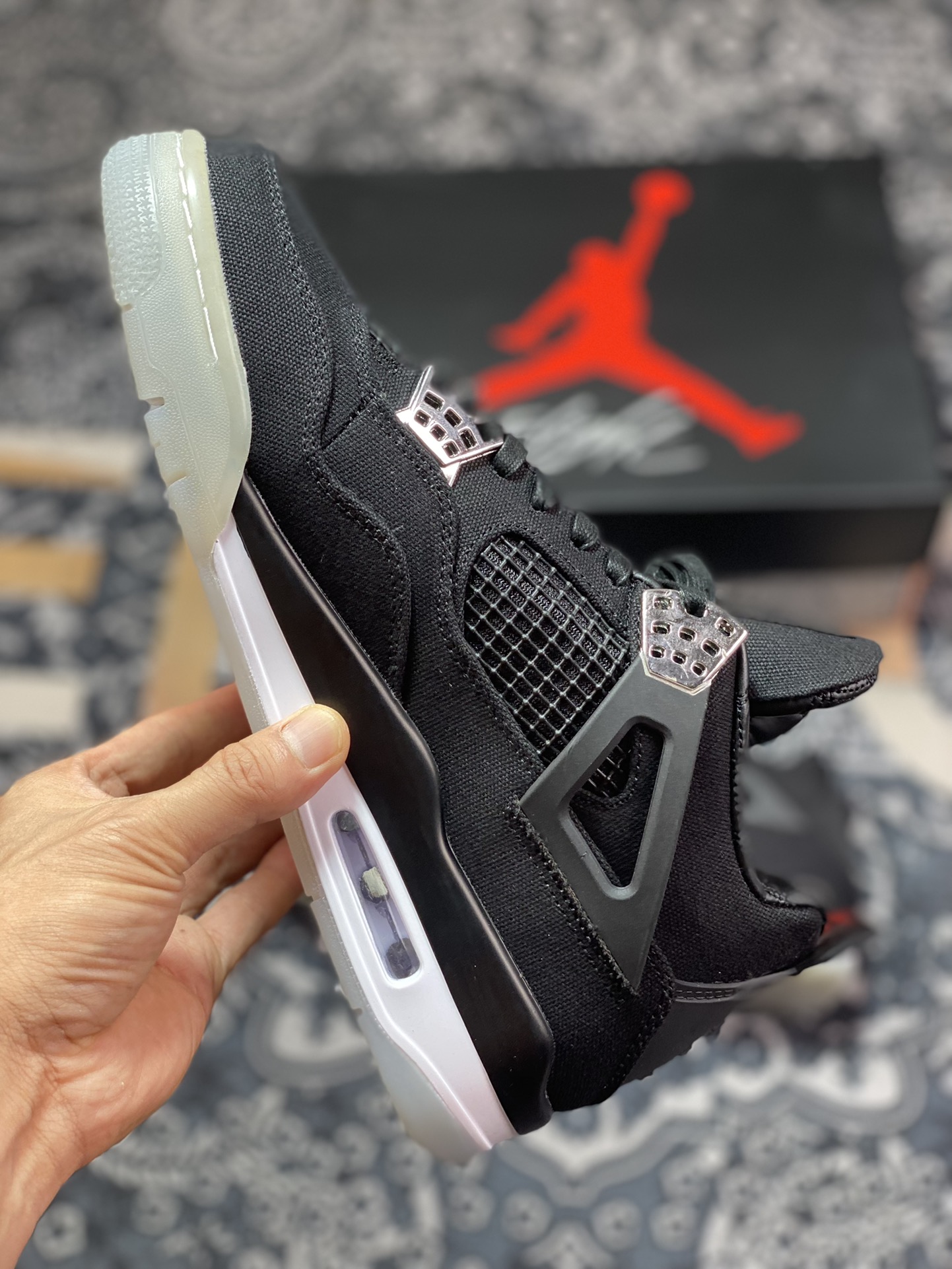 280  Nike Air Jordan 4 Retro”Black/Metallic Silver“AJ4代中帮复古休闲运动文化篮球鞋“联名帆布黑银工装”AJ4-136863