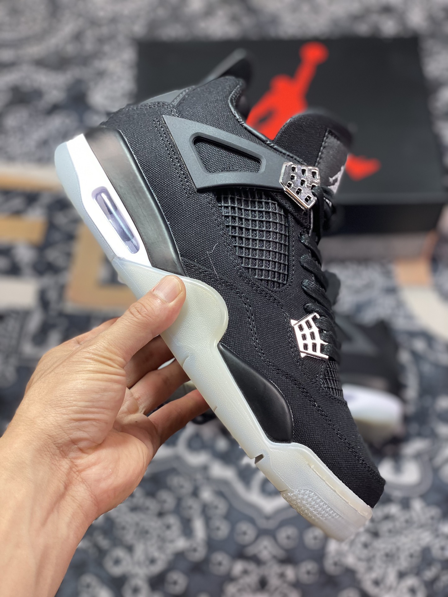 280  Nike Air Jordan 4 Retro”Black/Metallic Silver“AJ4代中帮复古休闲运动文化篮球鞋“联名帆布黑银工装”AJ4-136863