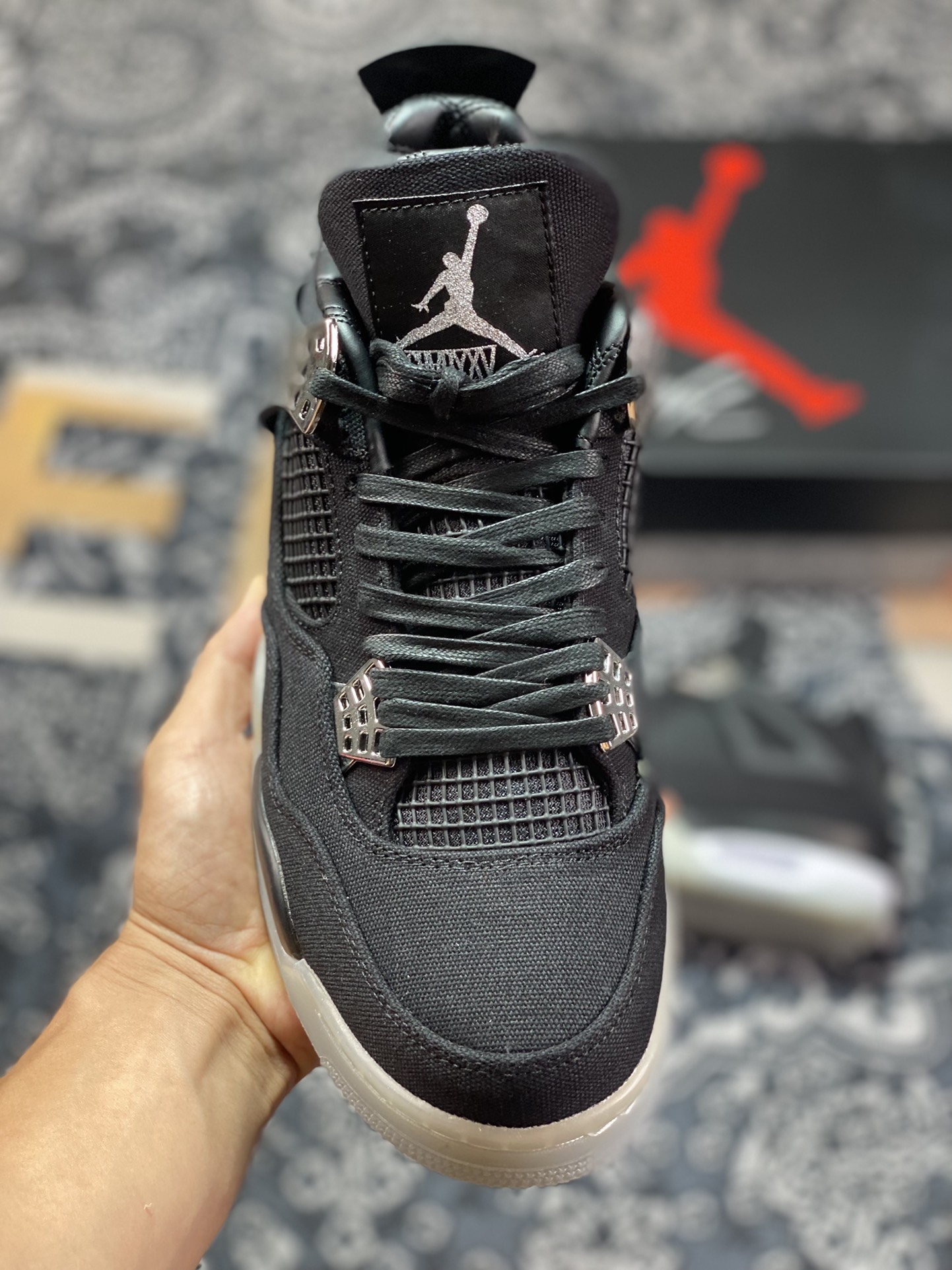 280  Nike Air Jordan 4 Retro”Black/Metallic Silver“AJ4代中帮复古休闲运动文化篮球鞋“联名帆布黑银工装”AJ4-136863