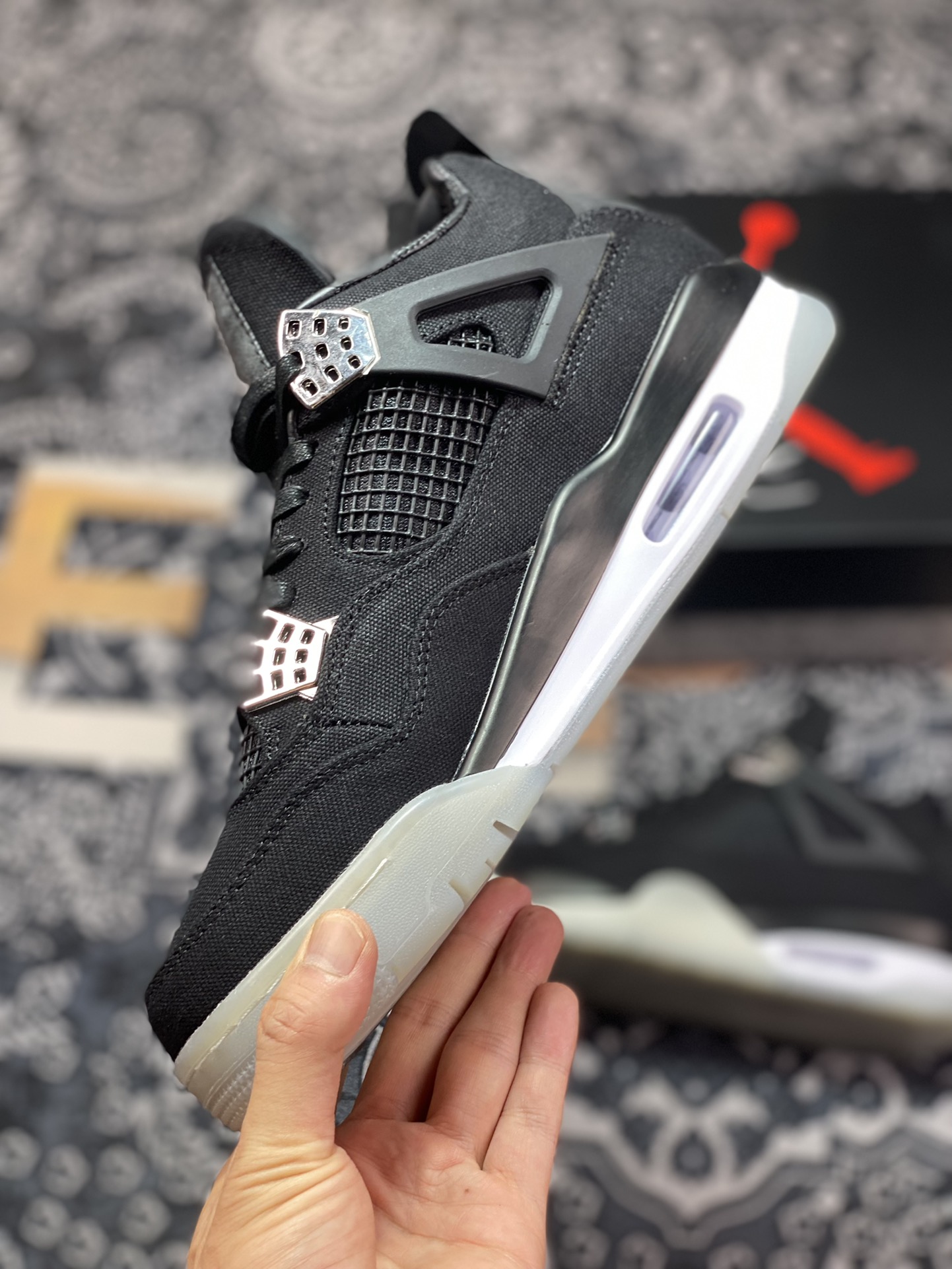 280  Nike Air Jordan 4 Retro”Black/Metallic Silver“AJ4代中帮复古休闲运动文化篮球鞋“联名帆布黑银工装”AJ4-136863