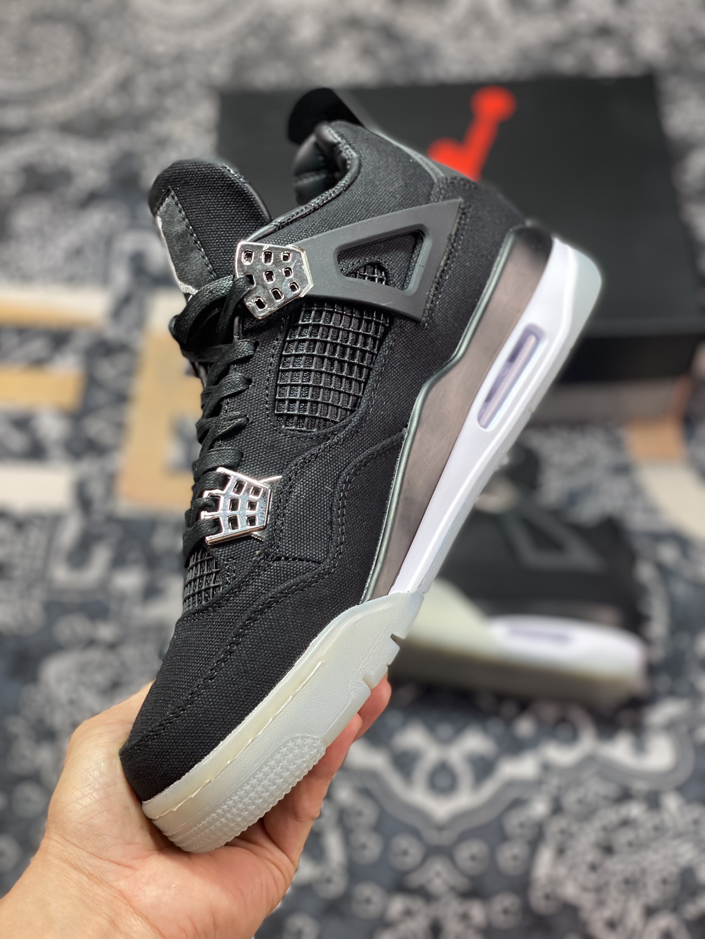 280  Nike Air Jordan 4 Retro”Black/Metallic Silver“AJ4代中帮复古休闲运动文化篮球鞋“联名帆布黑银工装”AJ4-136863