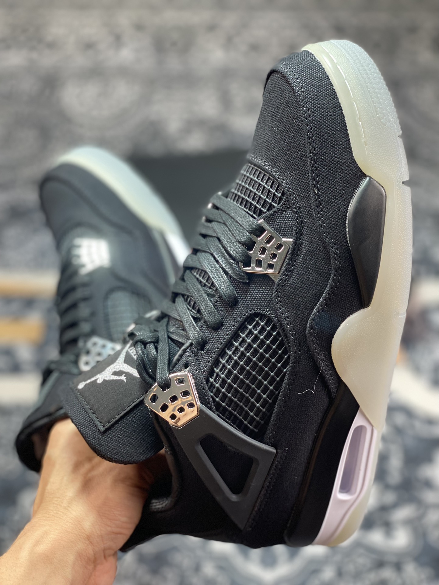 280  Nike Air Jordan 4 Retro”Black/Metallic Silver“AJ4代中帮复古休闲运动文化篮球鞋“联名帆布黑银工装”AJ4-136863