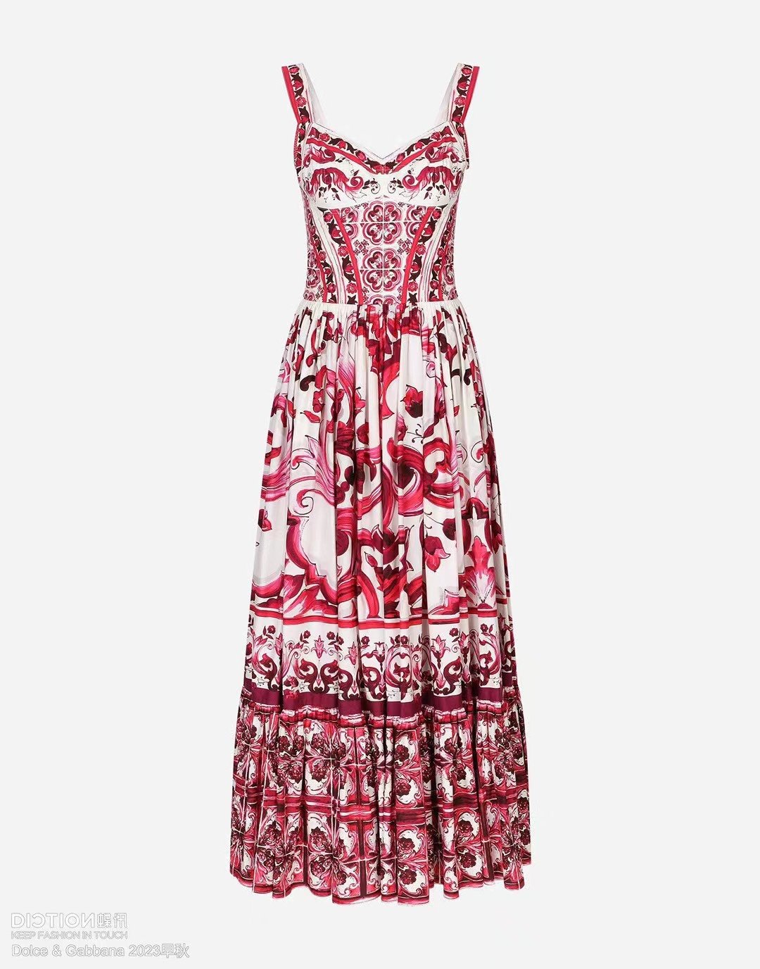 （爆款大量现货发售）#B916 DG新品西西里风优雅印花大裙摆吊带V领连衣裙颜色：花色码数：0/S 1/M 2/L 3/XL