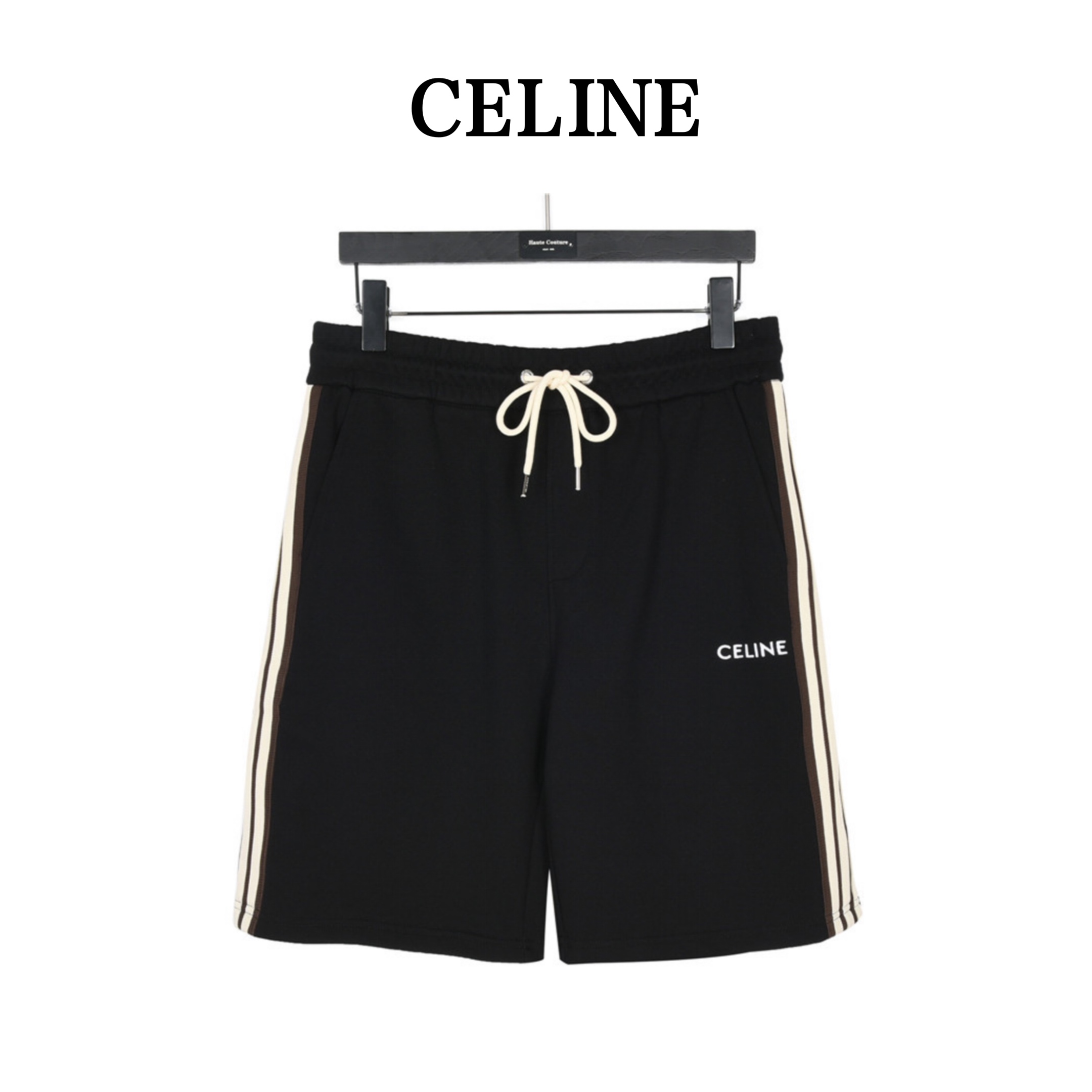 200 Celine/赛琳 经典侧边织带短裤 复古潮流织带点缀松紧腰休闲五分裤