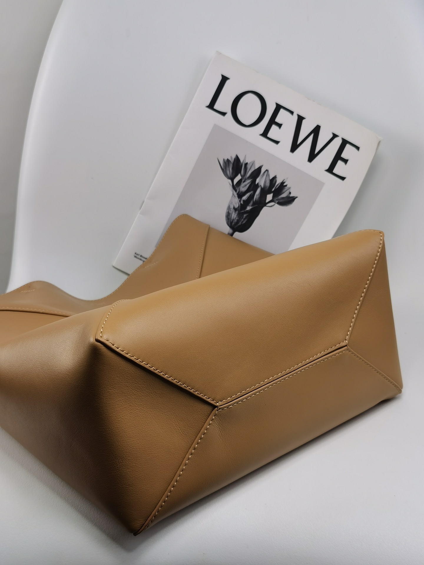 Loewe Puzzle Fold Small Tote Bag in Shiny Calfskin Leather, Tan 10 i1691048322 4122 8