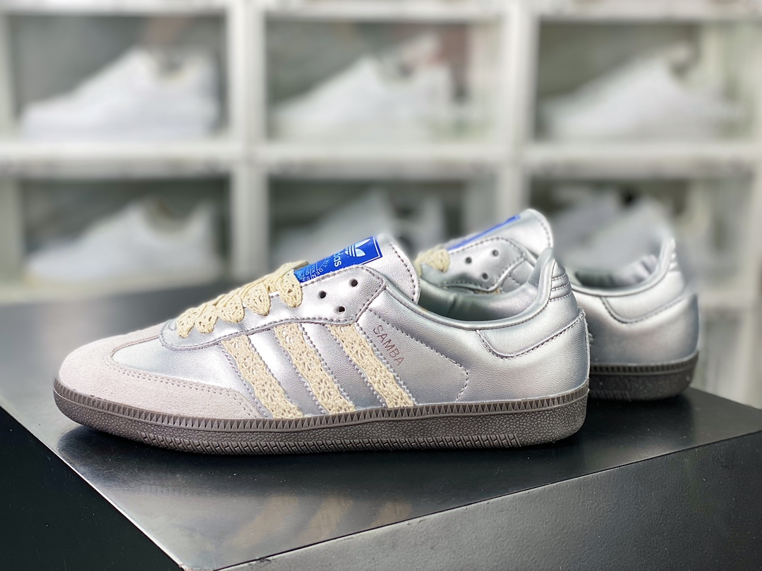 Adidas Originals Samba Vegan OG ”SPD” Samba Sneakers ”Silver Mist Princess Lace Caramel Sole” B75806