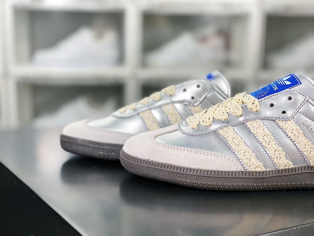 Adidas Originals Samba Vegan OG ”SPD” Samba Sneakers ”Silver Mist Princess Lace Caramel Sole” B75806