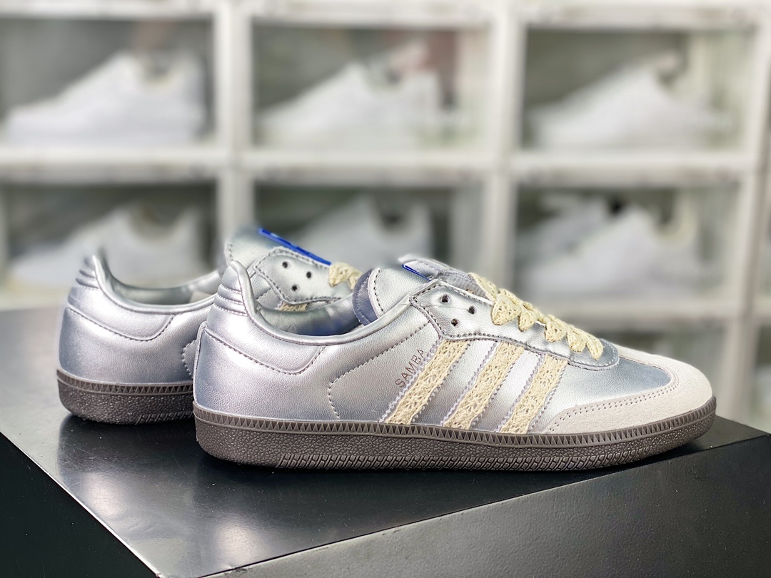 Adidas Originals Samba Vegan OG ”SPD” Samba Sneakers ”Silver Mist Princess Lace Caramel Sole” B75806