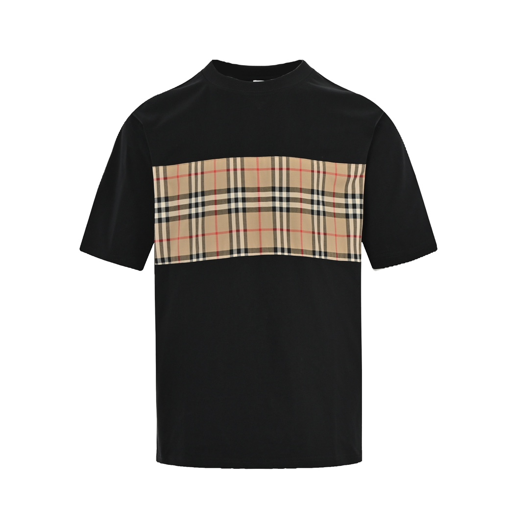 Burberry Odzież T-Shirt Czarny Biały Łączenie Bawełna Tkanina poplinowa Krótki rękaw