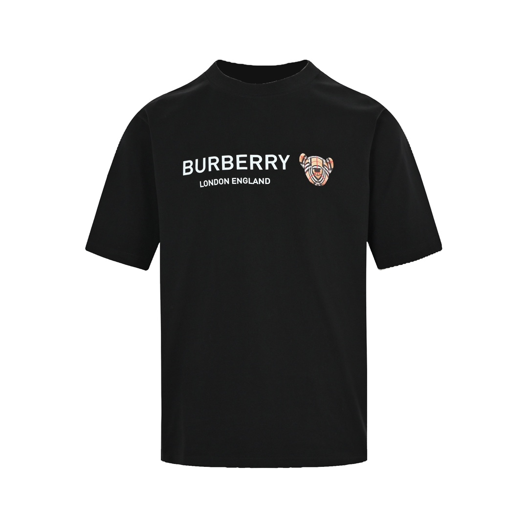 Burberry Odzież T-Shirt Czarny Biały Drukowanie Unisex Bawełna Krótki rękaw