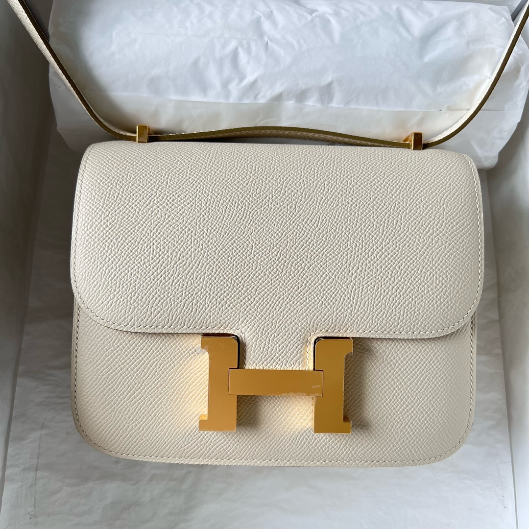 Hermès 25 small quantity in stock! Mirror Constance19cm Epsom original palmprint leather ck10 milkshake white Craie gold buckle top hand sewing m