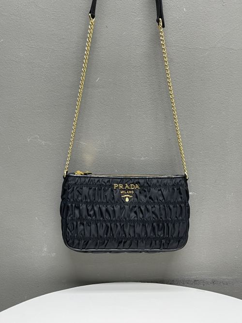 Prada Classic Ruched Crossbody Bag with Chain Strap 1 Prada Classic Ruched Crossbody Bag with Chain Strap
