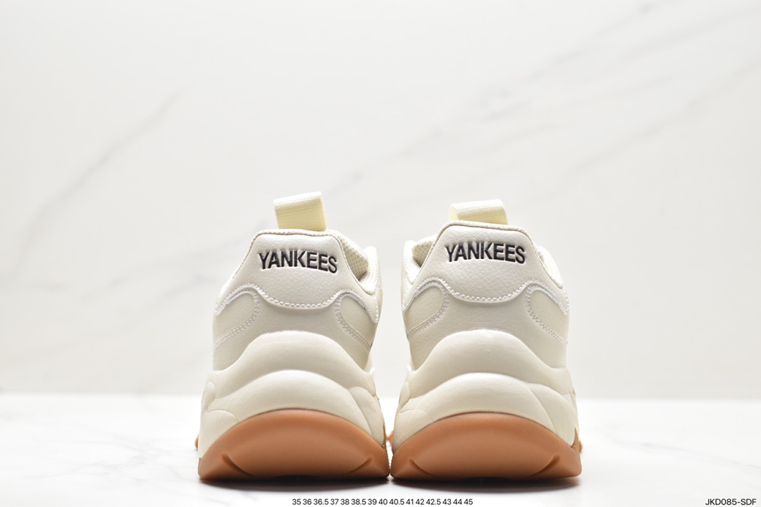 Korea Limited Release NY Yankees Limited x MLB Big Ball Chunky Mesh Thick-soled Running Shoes ”Mesh Ivory Black NY Print” 3ASHBNA3N (GP007)