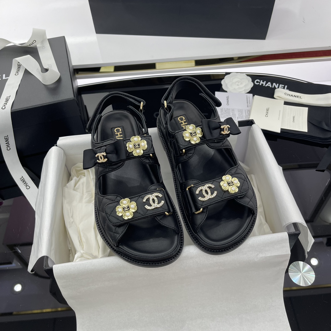 Chanel AAA
 Shoes Sandals Cowhide Genuine Leather Lambskin Sheepskin Beach