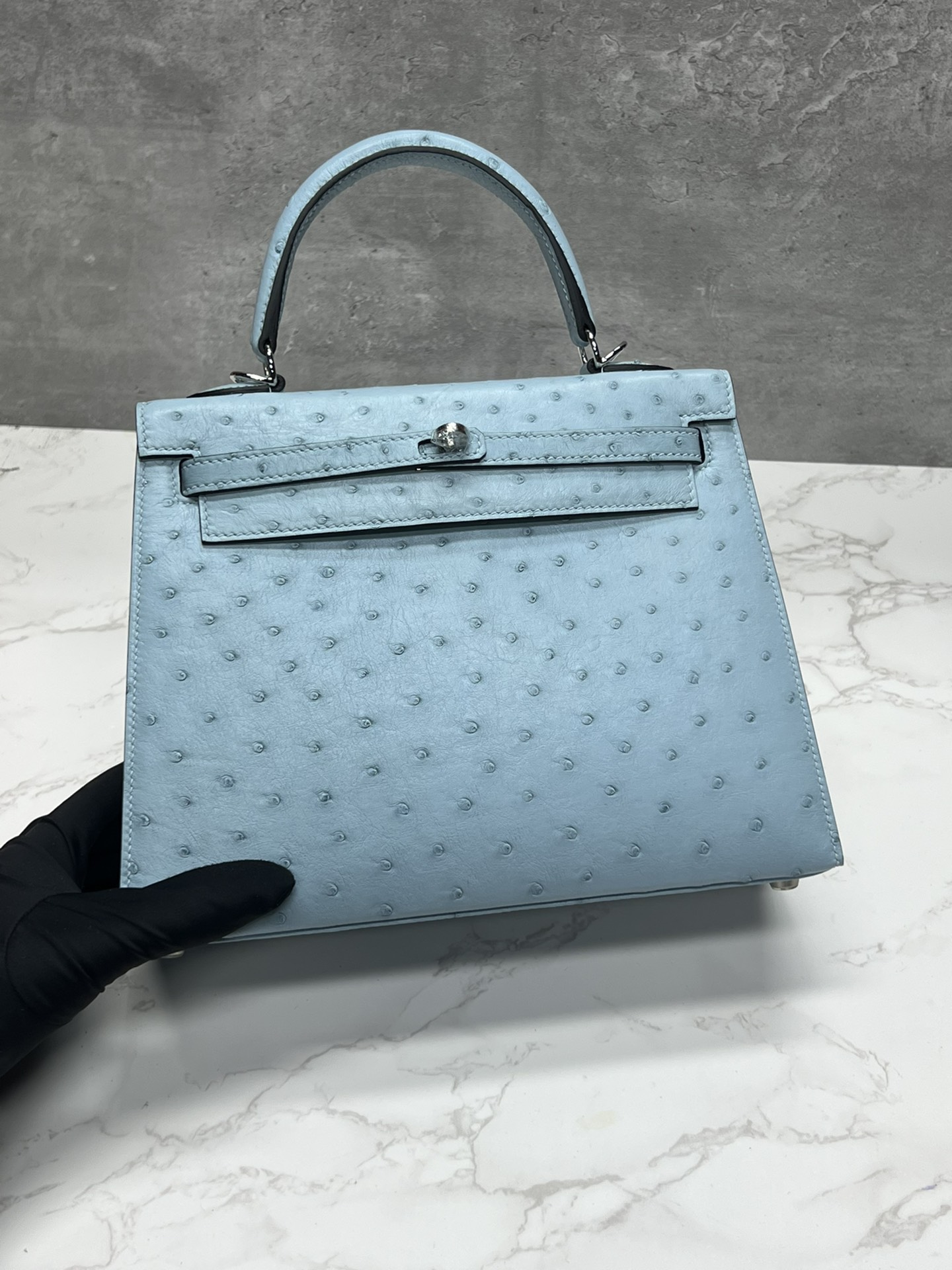 Kelly 25, azul cielo... piel de avestruz