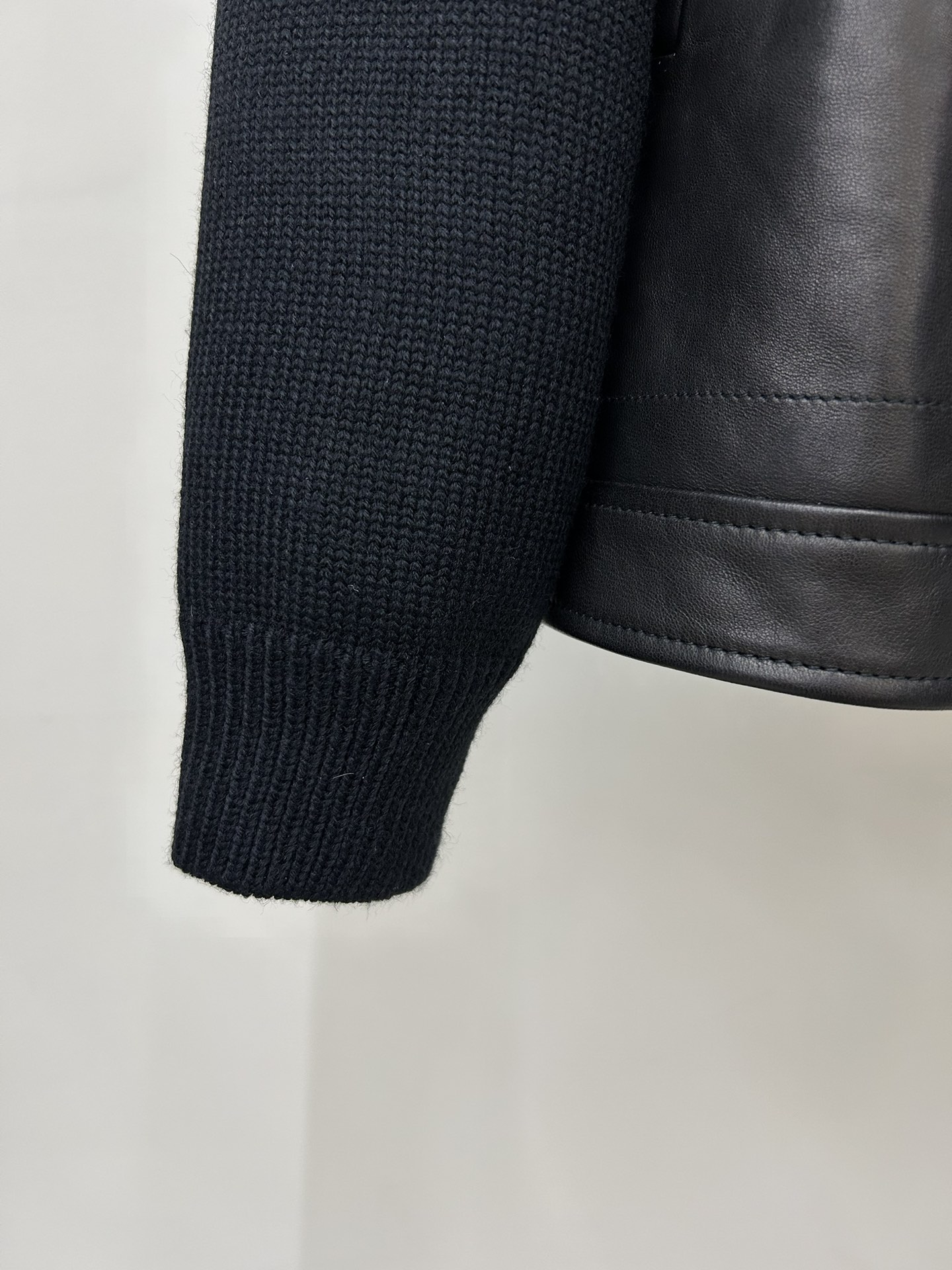 Prada Leather Knit Spliced Cardigan Jacket
