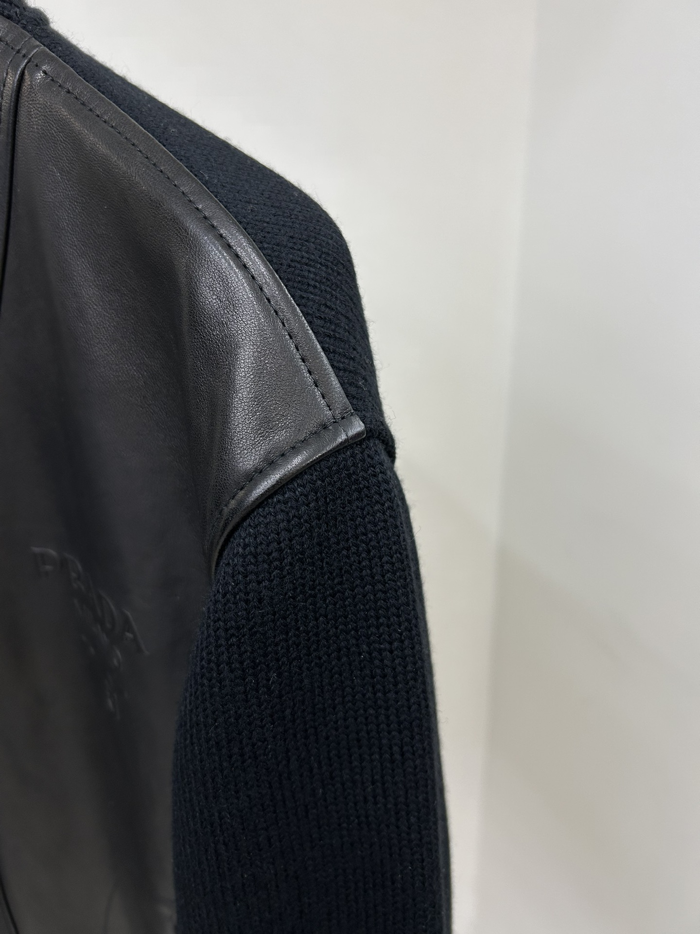 Prada Leather Knit Spliced Cardigan Jacket