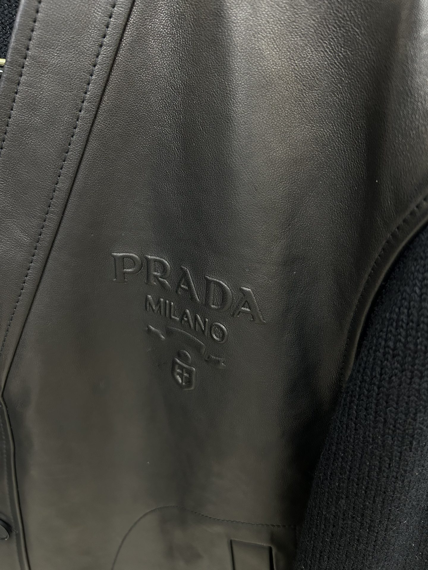 Prada Leather Knit Spliced Cardigan Jacket