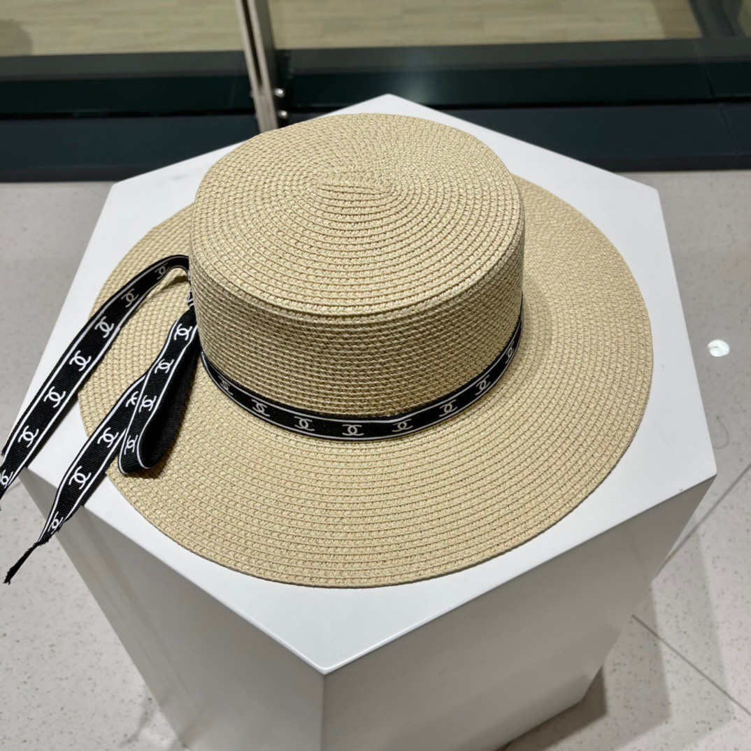  Chanel香奈儿平顶帽，太阳草帽，名媛风，头围57cm