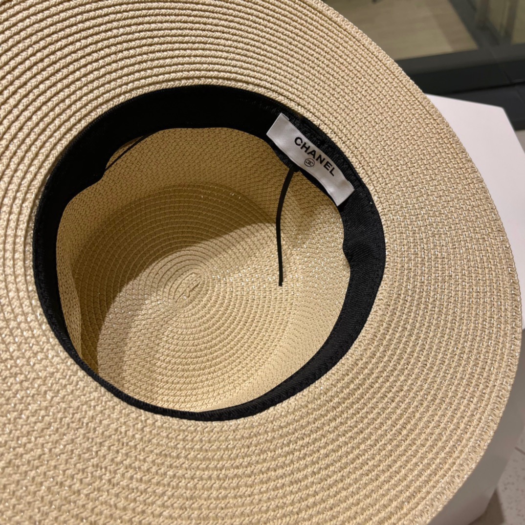  Chanel香奈儿平顶帽，太阳草帽，名媛风，头围57cm