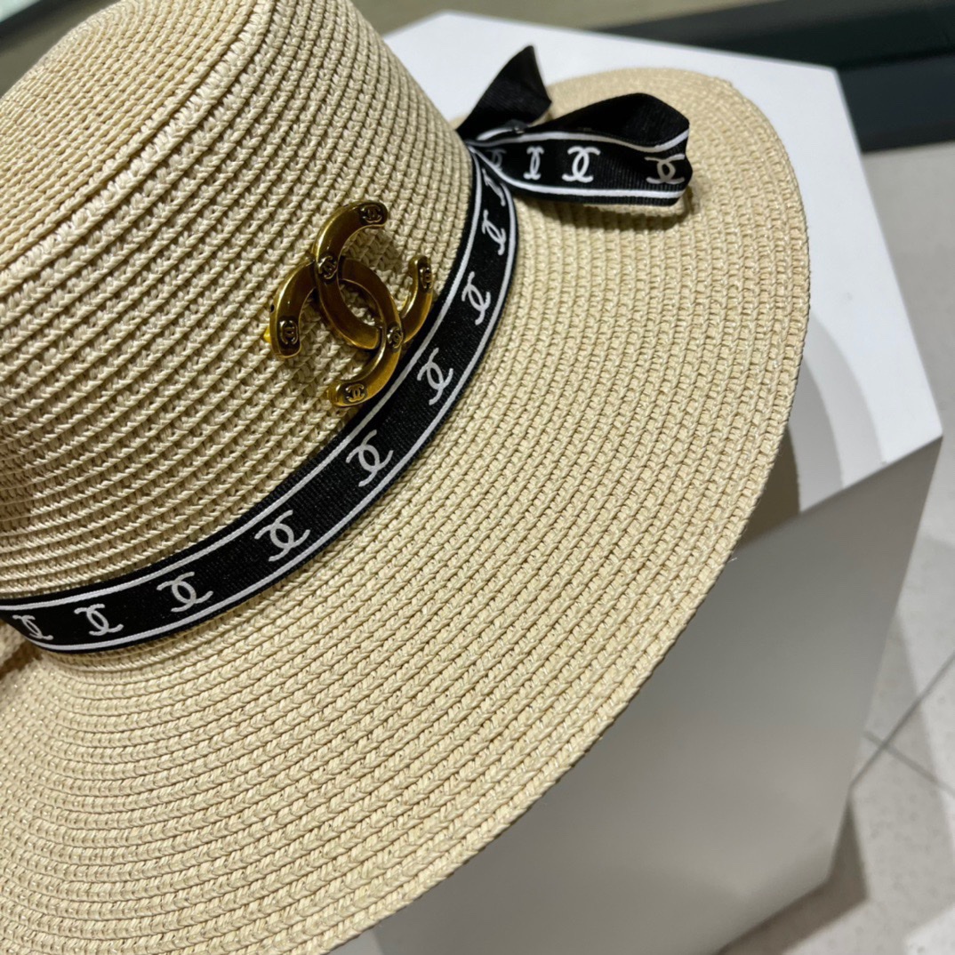  Chanel香奈儿平顶帽，太阳草帽，名媛风，头围57cm